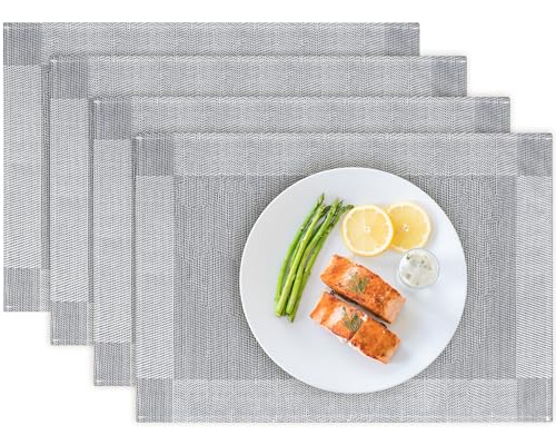 Bloss Placemats Set of 6, Linen Woven Place Mats for Kitchen Table Indoor/Outdoor, 11.8" x 17.7" Washable Silver Gray Placemat Dining Table Mats - color: Silver Gray, size: 12" x 18" / 6 PCS
