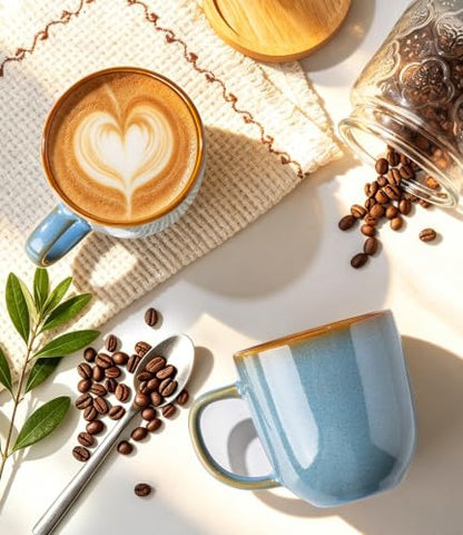 LERATIO Ceramic Coffee Mugs Set of 6,12oz Handmade Coffee Mugs Set | Large Handle for Cappuccino/Latte/Tea/Hot Cocoa,Oven &Dishwasher & Microwave Safe-Ocean Blue - color: Ocean Blue