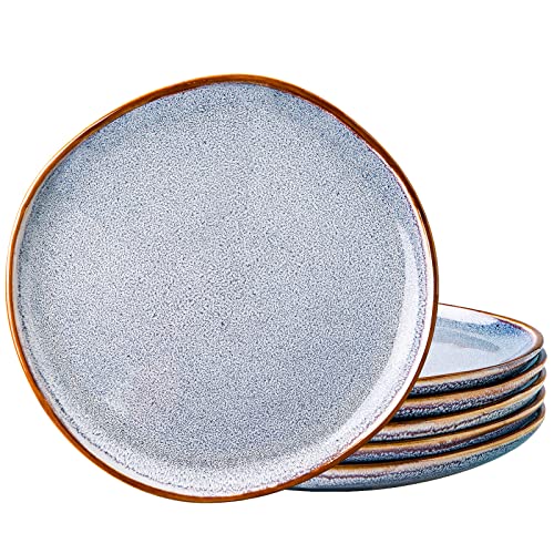 AmorArc Ceramic Dinner Plates Set of 6, 10.5 Inch Stoneware Plates Set | Handmade Reactive Glaze Plates, Rustic Shape Dinnerware Dish Set for Kitchen, Microwave & Dishwasher Safe, Scratch Resistant - color: Reactive Blue, size: 10.5 Inch(6Pcs)