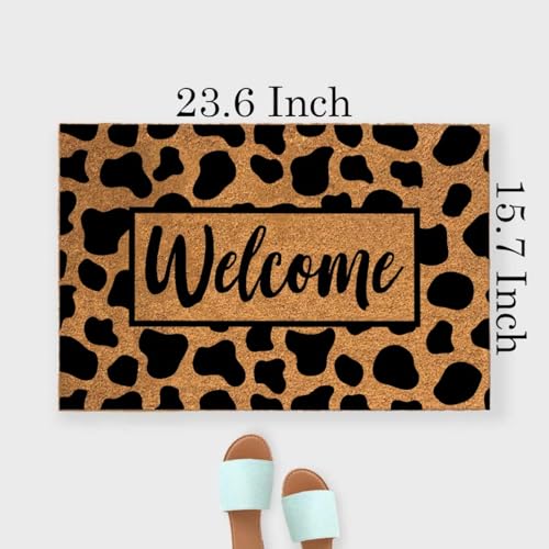 Funny Coir Boho Cow Print Welcome Mat - Heavy-Duty PVC Back Non Slip Outdoor Coconut Coir Doormat 23.6 x 15.7 inch - color: Boho Cow Print Welcome