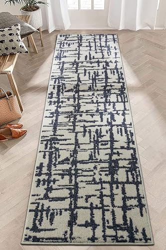 Hallway Runner Rug Non Slip Rubber Backing, 26 inch x 6 ft, Abstract Cream, Heavy Duty Berber Style Carpet Runner for Entryway, Kitchen, Bathroom, Bedroom, Laundry Room. - color: Abstract Cream, size: 6 Foot Long Runner Rug