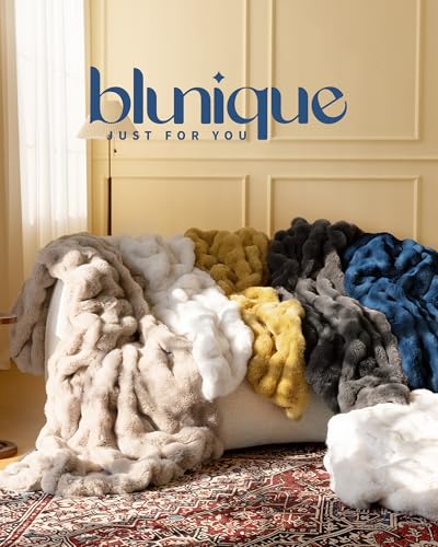 Ultra Soft Cozy Faux Fur Throw Blanket, Fuzzy Plush Thick Bubble Blanket, Oversize Luxury Fluffy Blanket for Couch, Sofa, Bedroom, and Living Room,50x60 Inches,Blue - color: Blue, size: Throw