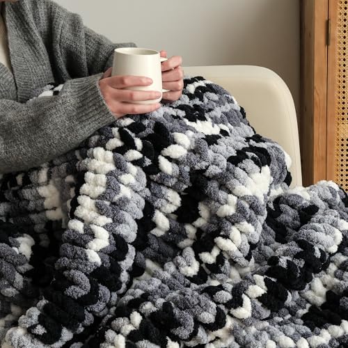Jumbo Chunky Yarn for Hand Knitting - Super Thick Chenille Chunky Yarn for Crocheting - Extra Soft Bulky Fluffy Blanket Big Yarns 8 Jumbo Pack (27yds,8 oz Each Skein) - color: Graphite Snow
