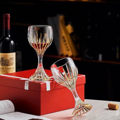 MAGCOLOR Hand Painted Gold Wine Glass Crystal Cup Set of 2,Wine Glass Tumbler-7.3 inch tall-Classic Durable Red/White Wine Glasses For Party.