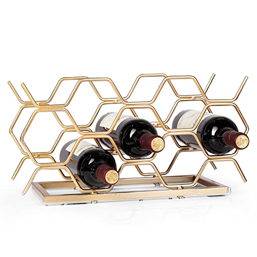 Countertop Wine Rack - 10 Bottle Freestanding Modern Gold Metal Small Wine Rack - Tabletop Wine Holder Stand for Cabinet, Pantry, Wine Bottle Storage…… - color: C-gold 10btl