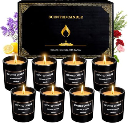 Scented Candles Gifts for Women Men, 8 Pack 3 Oz Scented Candles for Home, Natural Soy Wax Strong Fragrance Long Lasting Aromatherapy Candles for Women Men, Gifts for Birthday