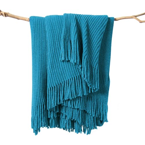 lifein Chenille Throw Blanket 60x80 - Soft Boho Knitted Blanket for Couch Cozy Farmhouse Decor Bed Throw, Lightweight All Season Teal Blanket, Decorative for Living Room Bedroom Spring Decor - color: Teal, size: 60*80''