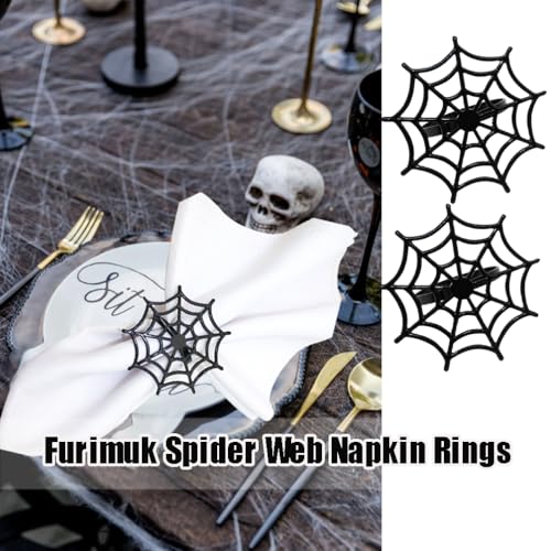 6Pcs Halloween Spider Web Napkin Rings Metal Spooky Napkin Holder Napkin Buckle Serviette Buckle Party Supplies for Halloween Dinning Table Costume