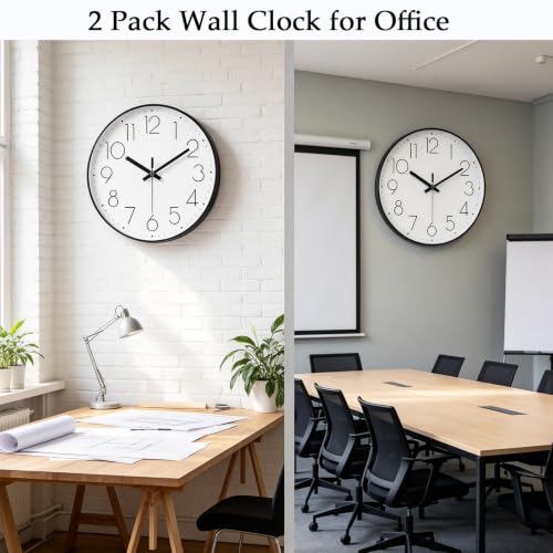 2 Pack Black Wall Clock 12 Inch Modern Silent Battery Operated Wall Clocks | Office Kitchen Classroom School - color: Black, size: 2 Pack-12 Inch