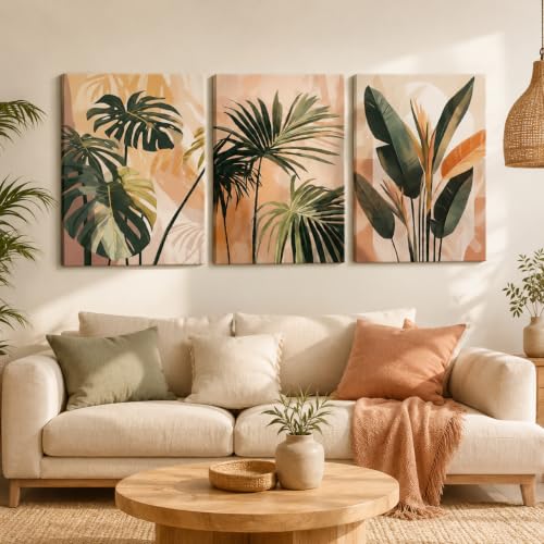 3Pcs Abstract Tropical Poster Wall Art,Boho Palm Tree Picture Wall Decor | Large Plant Canvas Print Artwork,for Living Room,Bathroom,Bedroom Home Decoration,16x24in,Unframed - color: palm, size: 24"L x 16"W