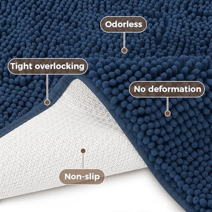 Bcoimo U Shaped Bath Rug Mat Set,2 Piece Chenille Navy Toilet Bathroom Rugs | Extra Soft Bathroom mat set;Non Slip with Rubber Back Bath Mats;High Absorbent And Quick Dry Microfiber mat; Machine Washable - color: Navy, size: U24×20 Plus 30×20