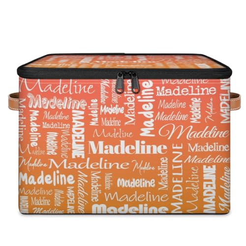 Custom Storage Basket with Name, Personalized Keepsake Box, Orange | Foldable Fabric Gradient Large Memory Bin with Handle Lid Lightweight Waterproof Dustproof, 14"L x 10.2"W x 10.4"H - color: Option 17
