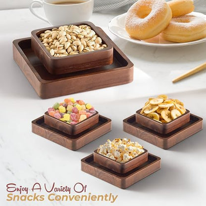 FANATU Wood Pistachio Snack Bowl with Shell Storage, Double Dish (Walnut) | Magnetic Removable Lid Creates A Convenient Nut Serving Tray For Quick Refills, Cleanup, Movie Nights And Parties - color: Walnut