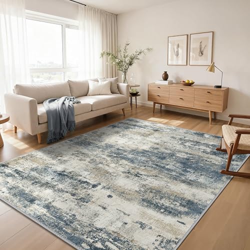 GENIMO 6x9 Area Rug Washable Non Slip for Living Room, Navy Blue Gray | Modern Abstract, Lightweight Low Pile Thin Mat, Spill and Stain Resistant Soft Carpet for Bedroom, Nursery Dining Room Office - color: Navy Blue Gray, size: 6' x 9' (Rectangular)