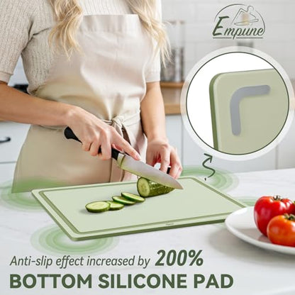 Empune 3-Piece Plastic Cutting Boards for Kitchen - Thick & Non-Slip Chopping Board Set with Juice Grooves, Dishwasher Safe, BPA Free, Includes Large & Small Sizes, Green - color: Green