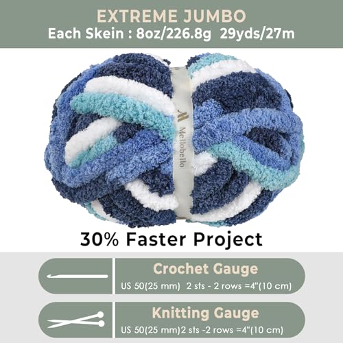 Jumbo Chunky Yarn for Hand Knitting - Super Thick Chenille Chunky Yarn for Crocheting - Extra Soft Bulky Fluffy Blanket Big Yarns 8 Jumbo Pack (27yds,8 oz Each Skein) - color: Sea Breeze