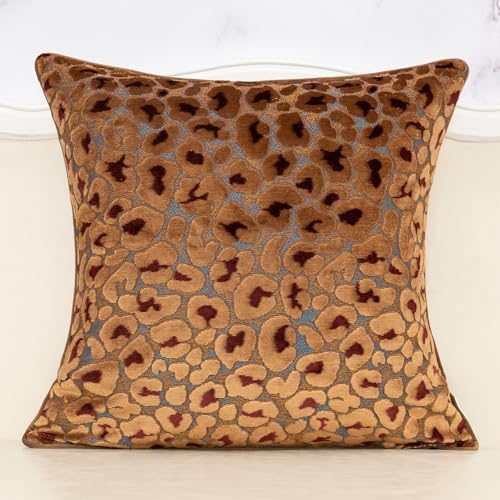 Alerfa Brown Floral Throw Pillow Cover 18 x 18 Inch Cut Velvet Sqaure Luxury Decorative Pillow Cover for Couch Living Room Bedroom - color: Brown, size: 18" x 18" (Pack of 1)