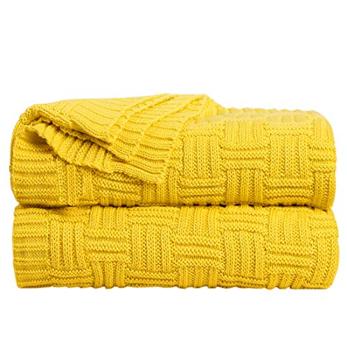 uxcell 100% Cotton Knit Throw Blanket, Cable Decors Yellow 47x70 - color: Yellow