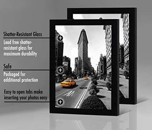 Americanflat 11x17 Picture Frame with Shatter-Resistant Glass - Set of 2 - Signature Collection - Gallery-Style Frames Made of Engineered Wood - Picture Frames for Wall Display - Black | Shatter-resistant glass, hangs vertical or horizontal, sawtooth hang