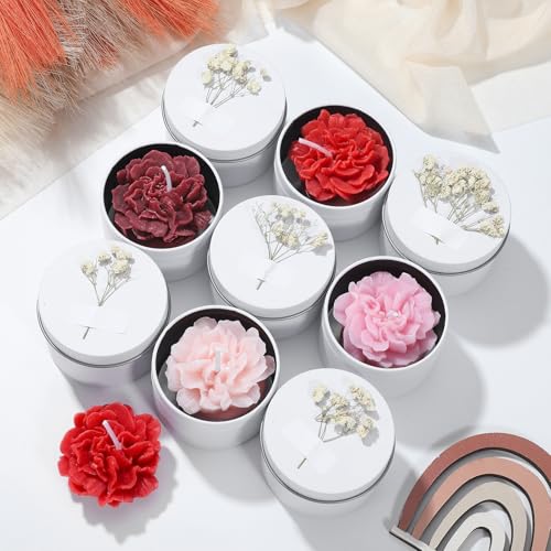 Threlaco 12 Pcs Flower Bridal Candles Set Bridesmaid Gift,Red Gradient | 2" Wax Scented Candle Bulk, with Dried Flower and Cans, for Wedding Shower Proposal Anniversaries Women Christmas Party Favor - color: Red Gradient