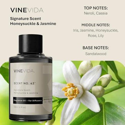 VINEVIDA [4 Fl Oz] Honeysuckle & Jasmine Fragrance Oil for Cold Air Diffusers, Essential Oils for Diffuser Oil Refill & Air Freshener Room Spray - size: 4 Fl Oz (Pack of 1)