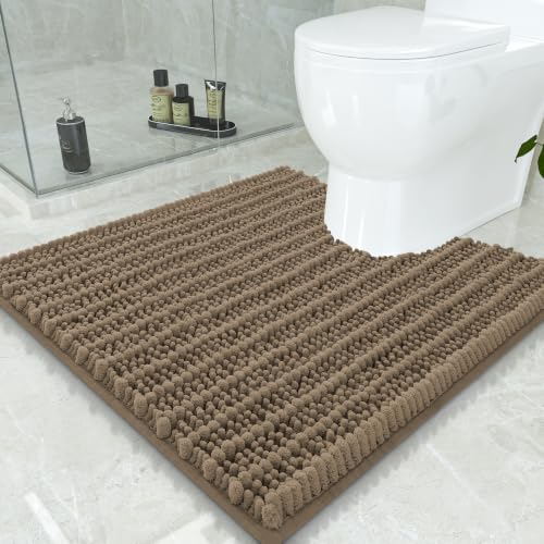 Smiry Bathroom Toilet Rugs U Shaped 24x24, Chenille Bath mats for Toilet | Camel Extra Soft Absorbent Non Slip Rubber Backing Contour Bath Rugs for Toilet, Machine Washable Contoured Bath Mats - color: Camel, size: 24'' X 24''
