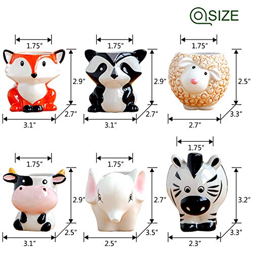 Cute Succulent Planter, Succulent Pots with Drainage Hole Flower Plant Pot | Cartoon Ceramic Tiny Pot for Indoor Mini Flower Planters Cactus Container Set of 6 - color: Elephant/Panda/Fox/Cow/Sheep/Zebra