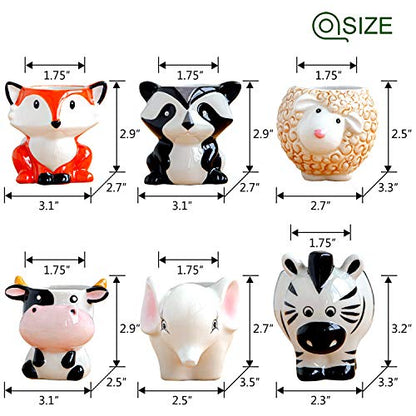 Cute Succulent Planter, Succulent Pots with Drainage Hole Flower Plant Pot | Cartoon Ceramic Tiny Pot for Indoor Mini Flower Planters Cactus Container Set of 6 - color: Elephant/Panda/Fox/Cow/Sheep/Zebra