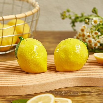 Bico Lemon Shape Cute Handpainted Stoneware Salt & Pepper Shaker Set, Dishwasher Safe, Decorative