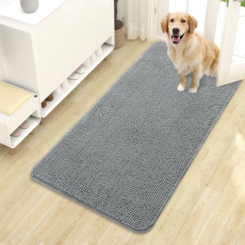 OLANLY Dog Door Mat for Muddy Paws 44x24, Super Absorbent Chenille Mud Mat | Grey, Absorbs Moisture and Dirt, Non-Slip Machine Washable Doormat, Quick-Drying Indoor Entryway Floor Carpet for Dogs - color: Grey, size: 44" X 24"