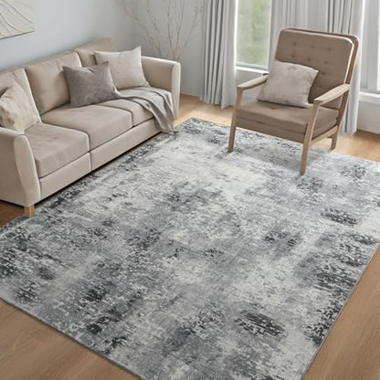 Kelarea Washable Area Rug 4x6, Non-Slip Low Pile Abstract Grey | Water & Stain Resistant, Pet Friendly, Easy Clean, Ultra Soft, for Living Room, Bedroom, Nursery, Ofiice - color: Light Grey, size: 4' x 6' (Rectangular)