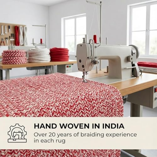 Super Area Rugs Farmhouse Braided Rug Cotton Kitchen Reversible Carpet, Red & White, 2' X 3' Rectangle - color: Red & White, size: 2' x 3' (Rectangular)
