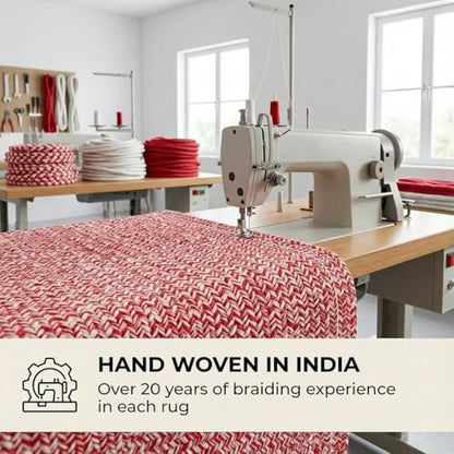 Super Area Rugs Farmhouse Braided Rug Cotton Kitchen Reversible Carpet, Red & White, 2' X 3' Rectangle - color: Red & White, size: 2' x 3' (Rectangular)