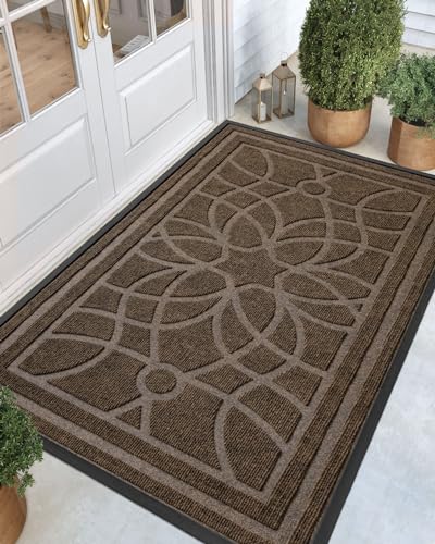 DEXI Front Door Mat Outside Entrance 4x6ft, Heavy Duty Non Slip, Brown | Low Profile Doormat with Rubber Back, Traps Dirt & Moisture, Easy to Clean, Fits Entryway, Patio, Garage - color: Brown, size: 48" X 72" (Rectangular)