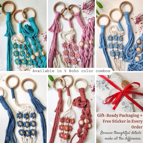 Set of 3 Macrame plant hangers with Daisies & Beads Hanging plant holder Macrame Plant hangers outdoor and indoor hanging planters Plant stand indoor Boho Decor hanging planter stand (Cloudy Day)