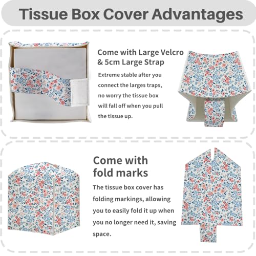 Floral Tissue Box Cover, Tissue Box Holder for Home, Restaurant - color: Pink Blue Flower 379