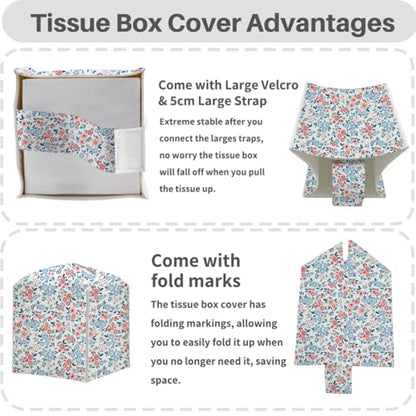 Floral Tissue Box Cover, Tissue Box Holder for Home, Restaurant - color: Pink Blue Flower 379