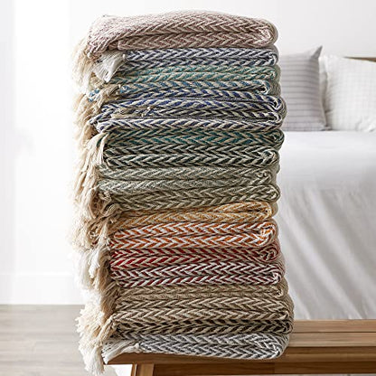 DII Modern Zig Zag Throw Blanket Woven Cotton, Hand-Knotted 2.5" Fringe, 50x60, Stone - color: Stone, size: 50x60"