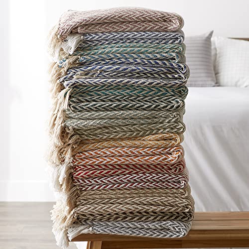 DII Modern Zig Zag Throw Blanket Woven Cotton, Hand-Knotted 2.5" Fringe, 50x60, Cinnamon - color: Cinnamon, size: 50x60"