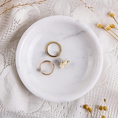 Natural Marble Travertine Ring Dish Jewelry Tray 5.5" for Women, Marble Trinket Dish for Key Earring Nightstand, Mother's Day Engagement Birthday Gift - Italian White - color: Italian White