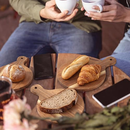 6 Pcs Mini Charcuterie Boards with Handle 5 x 7 Inch Small Wood Round Cutting Board Serving Plate Kitchen Wood Tray Round Pizza Peel Paddle for Baking Pizza Bread Cake Fruit Vegetables Meat - style: Round