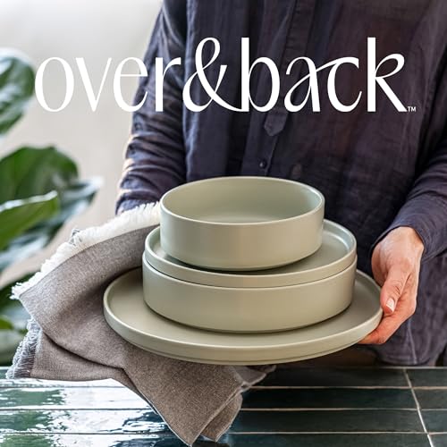 over&back 16-Piece Stackable Dinnerware Dish Set - Stoneware Dishes - Includes 4 Dinner Plates, 4 Salad Plates, 4 Cereal Bowls, and 4 Dinner Bowls - All-Occasion Place Settings - Semi-Matte Sage - color: Sage, size: Dinner Set | 16 Pieces