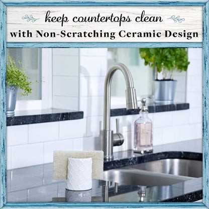 Home Acre Designs Sponge Holder for Kitchen Sink - Rustic Farmhouse Home Kitchen Decor - White Ceramic - style: Embossed