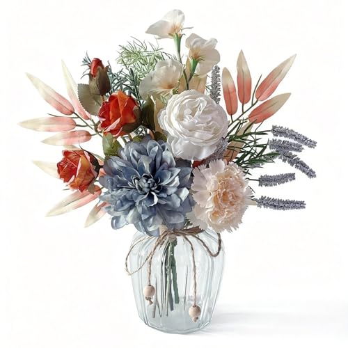Faux Flowers in Vase,Fake Flowers with Vase for Table Decor | Silk Artificial Flower Arrangements for Home Office Decor,Dining Table Centerpiece Decorations,Coffee Table Decor(Blue) - color: Blue