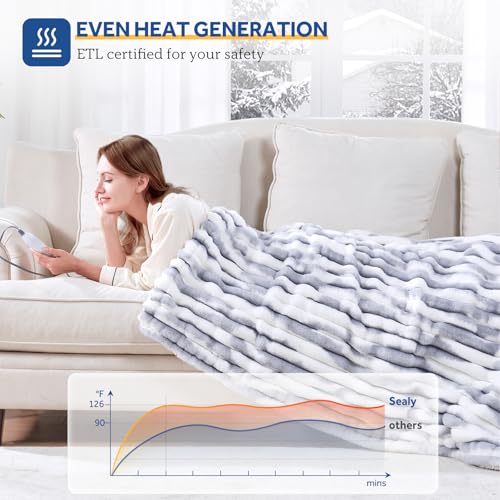Sealy Electric Blanket Throw 50×60, Faux Fur to Sherpa, Blue White | Heated Blanket Throw with 6 Heating Levels, 2-10 Hours Auto Off, Overheat Protection, Machine Washable, ETC Certified - color: Blue White, size: Throw Size 50" x 60"