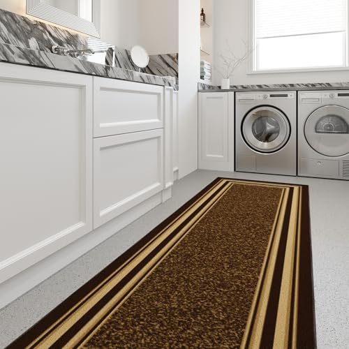 Ottomanson 3x10 Hallway Runner Rug – Non-Slip Kitchen Rugs - color: Border Brown, size: 2'7" x 9'6" (Runner)