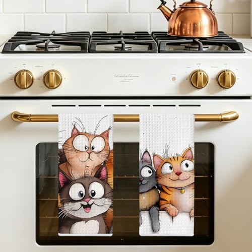 Jztco 2 Pcs Cute Cat Kitchen Towels, Cats Gifts Soft Absorbent Hand Towel - color: Multi 1431