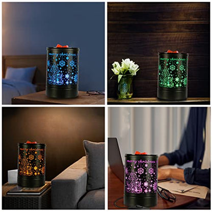 Enaroma Fragrance Wax Melts Warmer with 7 Colors LED Changing Light Classic Black Forest Design Scent Oil Candle Warmer for Home Black Christmas - color: Black Christmas