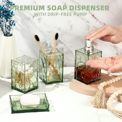 GAHEFY Green Bathroom Accessories Set with Toothbrush Holder, Soap Dispenser, Tumbler, Soap Dish, Sage Green Bathroom Decor, Acrylic (Green-4pcs) - style: Green-4pcs