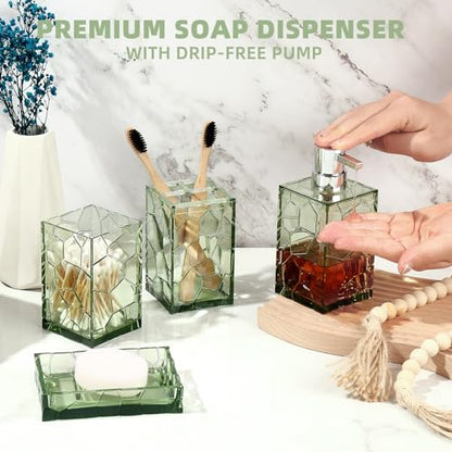GAHEFY Green Bathroom Accessories Set with Toothbrush Holder, Soap Dispenser, Tumbler, Soap Dish, Sage Green Bathroom Decor, Acrylic (Green-4pcs) - style: Green-4pcs